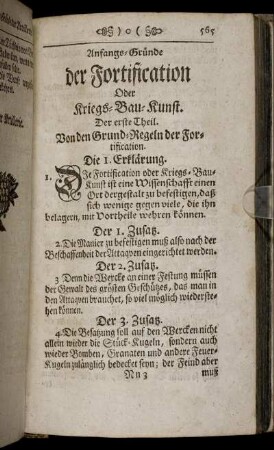 Anfangs-Gründe der Fortification. Der erste Theil.