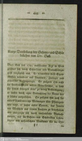 Kurze Darstellung der Gehirn- und Schädellehre von Dr. Gall