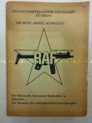 Drittes programmatisches Positionspapier der Rote Armee Fraktion (RAF) als Rechtfertigung für den Anschlag auf die Olympischen Spiele 1972 in München