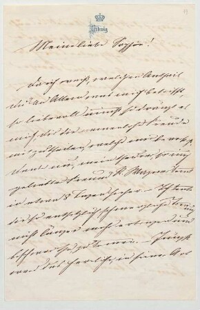Ludwig II. von Bayern (1845 - 1886) Autographen: Brief von Ludwig II. an Sophie-Charlotte-Auguste d'Alençon - BSB Autogr.Cim. Ludwig .19