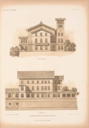 Beamtengebäude der Aktien-Brauerei, Berlin: Vorderansicht, Seitenansicht (aus: Architektonisches Skizzenbuch, H. 50/2, 1861)