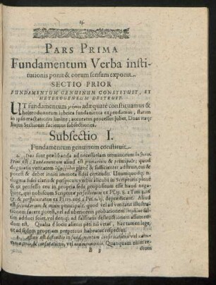 Subsectio I. Fundamentum genuinum constituit.
