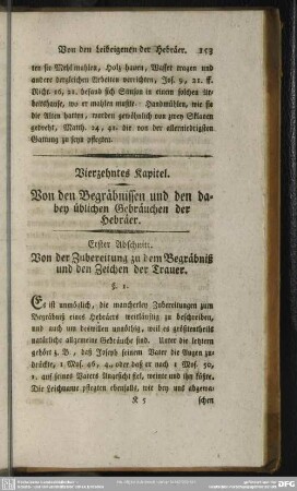 Vierzehntes Kapitel. Von den Begräbnissen und den dabey üblichen Gebräuchen der Hebräer