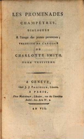 Les Promenades Champêtres, Dialogues A l'usage des jeunes personnes. 3