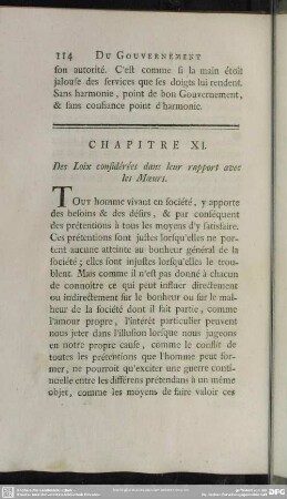 Chapitre XI. Des Loix considérées dans leur Rapport Avec les Moeurs