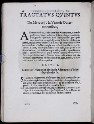 Tractatvs qvintvs. De Mercurij, & Veneris Obseruationibus