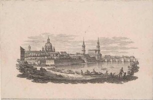 Dresden, Stadtansicht vom Ausschiffungsplatz, Blick nach Südwesten auf die Altstadt und die Augustusbrücke