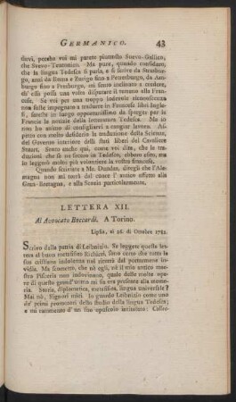 Lettera XII. Al Avvocato Boccardi. A Torino