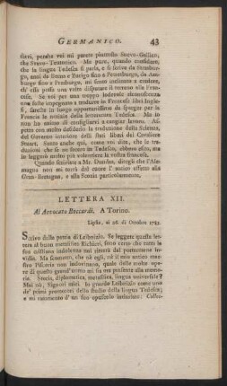 Lettera XII. Al Avvocato Boccardi. A Torino