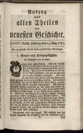 XXXIV. Nachl. Coburg, den 24. Aug. 1757.