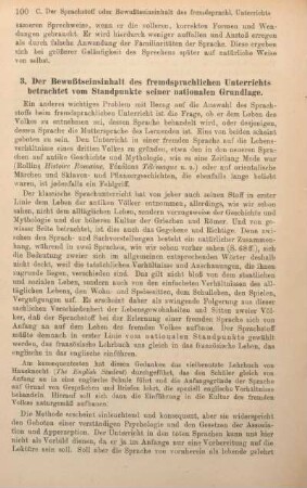 3. Der Bewußtseinsinhalt des fremdsprachlichen Unterrichts betrachtet vom Standpunkte seiner nationalen Grundlage.