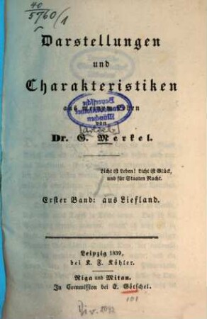 Darstellungen und Charakteristiken aus meinem Leben, 1. Aus Liefland