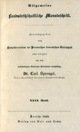 26.1848: Allgemeine Landwirthschaftliche Monatsschrift