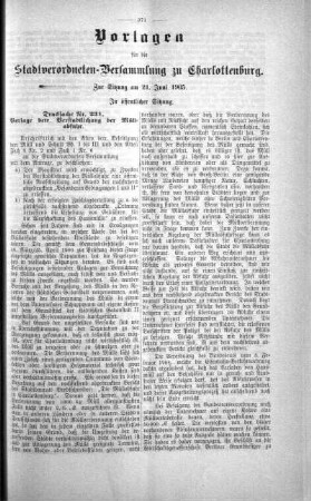 Vorlagen für die Stadtverordneten-Versammlung zu Charlottenburg. Zur Sitzung am 21. Juni 1905. In öffentlicher Sitzung, 21. Juni 1905