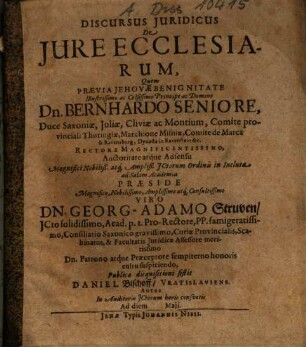Georg Adam Struven Discursus iuridicus de iure ecclesiarum