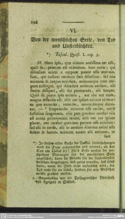 VI. Von der menschlichen Seele, von Tod und Unsterblichkeit
