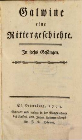 Galwine : eine Rittergeschichte. In sechs Gesängen