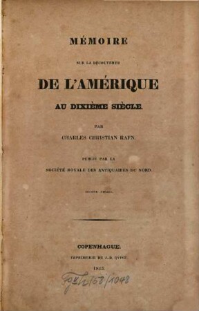 Mémoire sur la découverte de l'Amérique au dixième siècle
