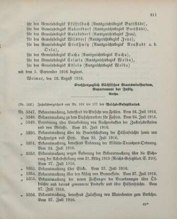 Nr. 202: Inhaltsverzeichnis aus Nr. 168 bis 177 des Reichs-Gesetzblattes