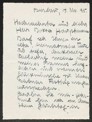 Brief von Elfriede Grundmann an Gerhart Hauptmann