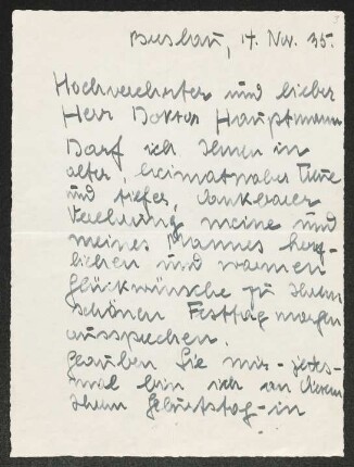 Brief von Elfriede Grundmann an Gerhart Hauptmann