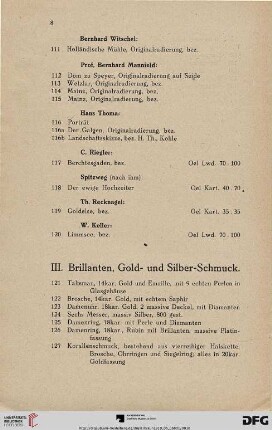 III. Brillanten, Gold- und Silber-Schmuck (Nr. 121-139)