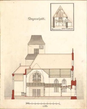 Dolmetsch, Heinrich; Oberrot; Ev. Pfarrkirche, Restaurierung - Alter Zustand (Querschnitt); Längsschnitt