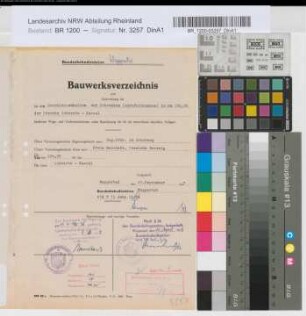 Bauwerksverzeichnis und Nachweisung der bei dem Geschlossenhalten der Schranken (Anrufschranken) in km 226,950 der Strecke Schwerte-Kassel berührten Wege- und Vorflutverhältnisse, nebst Bezeichnung der für sie entworfenen baulichen Anlagen [2 Bll.], o. M. Stnr.: 54, Iwü, Bunr.: 79, Blnr.: 1