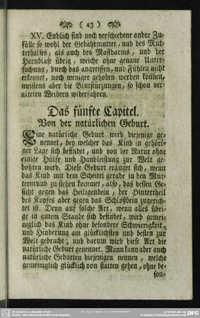 Das fünfte Capitel. Von der natürlichen Geburt