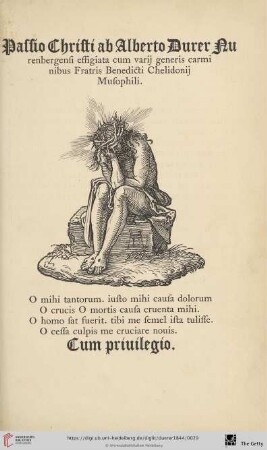 Passio Christi ab Alberto Durer Au renbergensi effigiata cum varij generis carmi nibus Fratris Benedicti Chelidonij Musophili