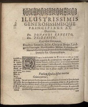 Illustrissimis Generosissimisque Principibus Ac Dominis, Dn. Johanni Ernesto, Dn Friderico, Fratribus Germanis, Ducibus Saxoniæ [...]