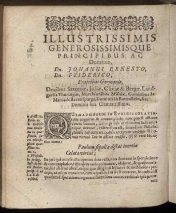 Illustrissimis Generosissimisque Principibus Ac Dominis, Dn. Johanni Ernesto, Dn Friderico, Fratribus Germanis, Ducibus Saxoniæ [...]