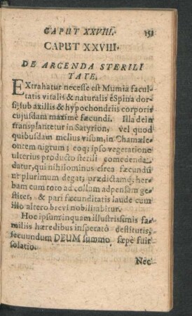 Caput XXVIII. De Arcenda Sterilitate.