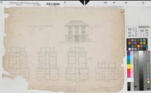 Soest, Gefängnis, Erweiterungsbau, Ansicht, Gefängnisse im Erdgeschoss, 1. Stock. 2. Stock, Kellergeschoss, Grundriss