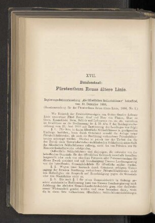 XVII. Bundesstaat: Fürstenthum Reuss ältere Linie.
