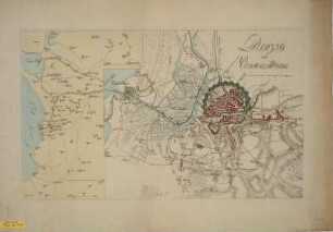 Stadtplan von Danzig, ca. 1:24 000, kolor. Kupferst., um 1800 : Danzig und Weichselmünde. - [Ca. 1:24 000]. - [S.l.] , [um 1800]. - 1 Kt. : kolor. Kupferst. ; Gesamtgr. 65 x 39 cm. - Mit 1 Nebenkt.