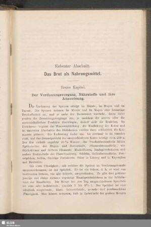 Siebenter Abschnitt. Das Brot als Nahrungsmittel
