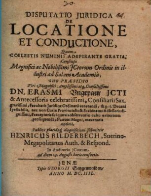 Disp. ... de locatione et conductione