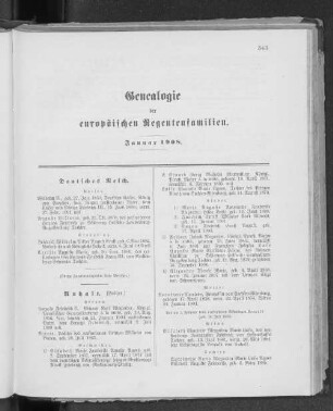 Genealogie der europäischen Regentenfamilien. Januar 1908.
