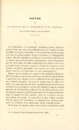 Notes sur les reptiles de la Cochinchine et du Cambodge, par le docteur Tirant, maire de Cholon
