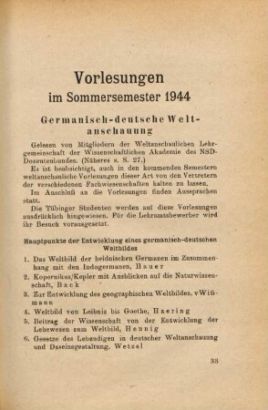 33-64, Vorlesungen im Sommersemester 1944