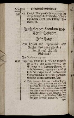 Funffzehendes Seculum nach Christi Gebuhrt.