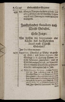 Funffzehendes Seculum nach Christi Gebuhrt.