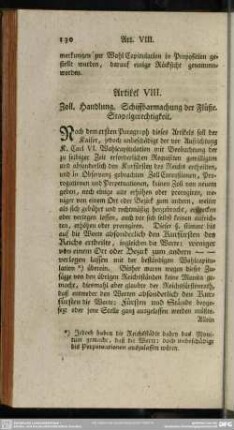 Artikel VIII. Zoll. Handlung. Schiffbarmachung der Flüße. Stapelgerechtigkeit