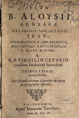 De Vita beati Aloysii Gonzagae : Libri 3