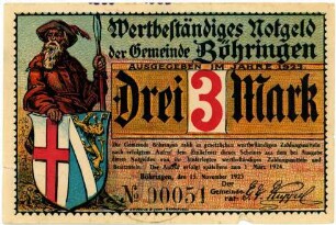 Geldschein / Notgeld, 3 Mark, 15.11.1923