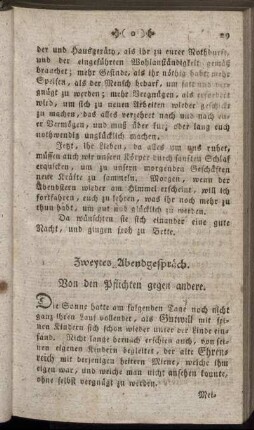 Zweytes Abendgespräch. Von den Pflichten gegen andere.