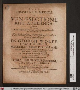 Disputatio Medica De Venaesectione Rite Adhibenda