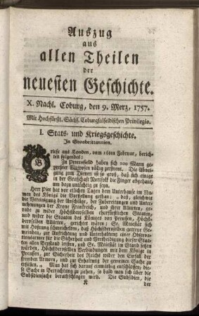 X. Nachl. Coburg, den 9. Merz, 1757.