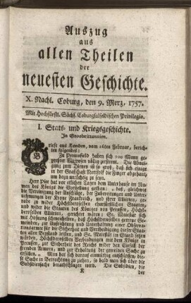 X. Nachl. Coburg, den 9. Merz, 1757.